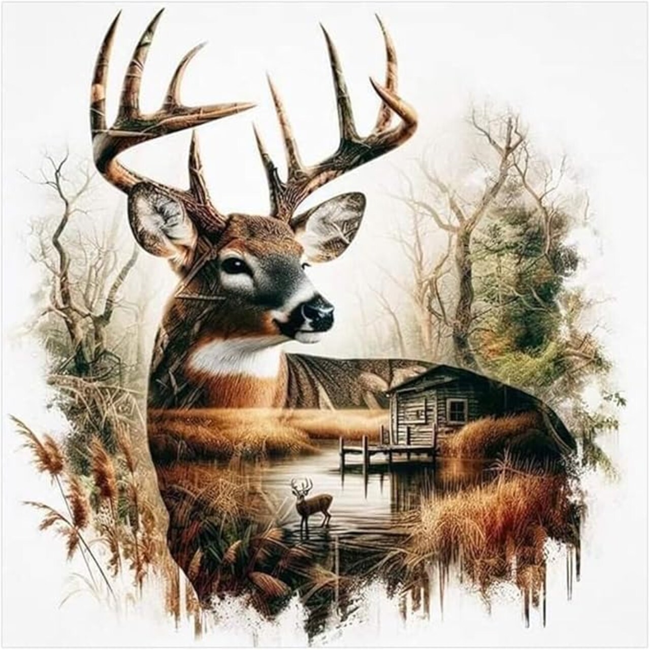 Deer Diamond Painting Kit for Adults, 5D Full Drill Paint by Diamonds for Beginners, DIY Wildlife Diamond Art Craft for Home Wall Decor, 13.8 x 13.8 Inch